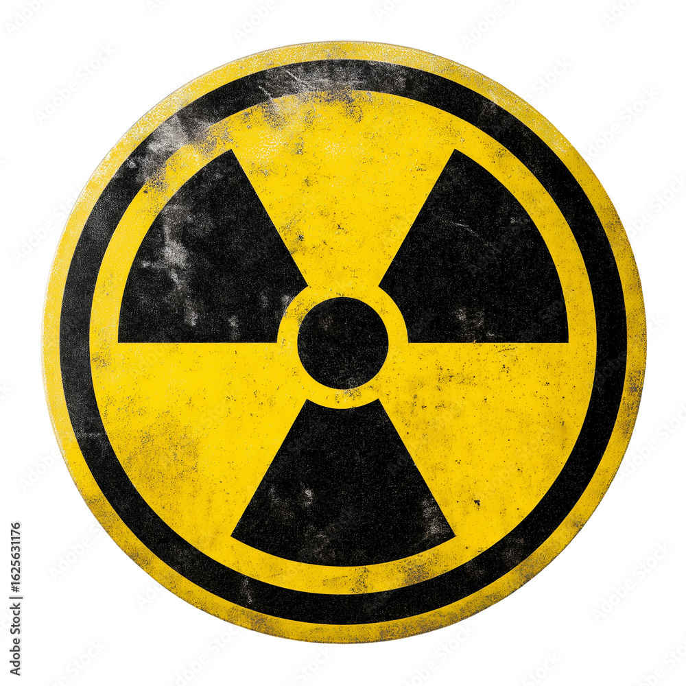 Fototapeta premium Radiation hazard warning sign yellow and danger symbol radioactive waste isolated on transprint background