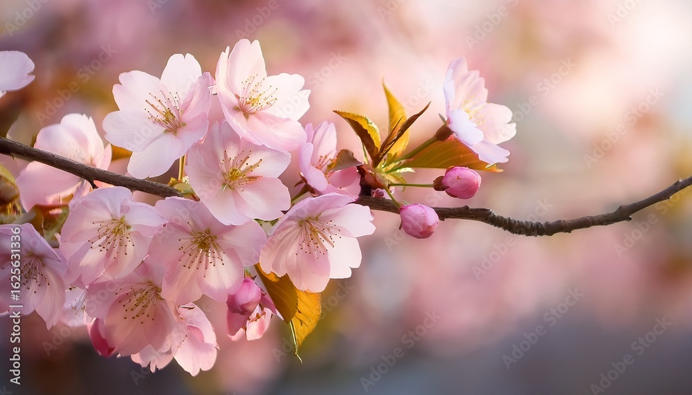 beautiful pink cherry blossoms blooming delicately on a branch in soft light beautiful pink cherry blossoms blooming delicately on a branch in soft light