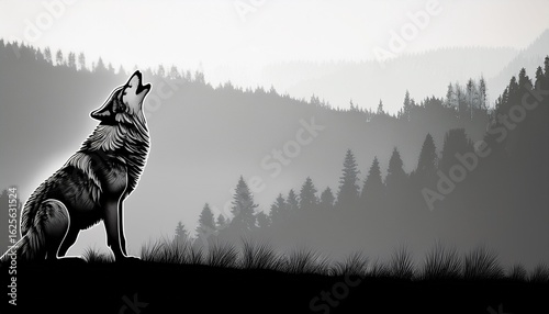howling wolf in single line art style for nature themed designs