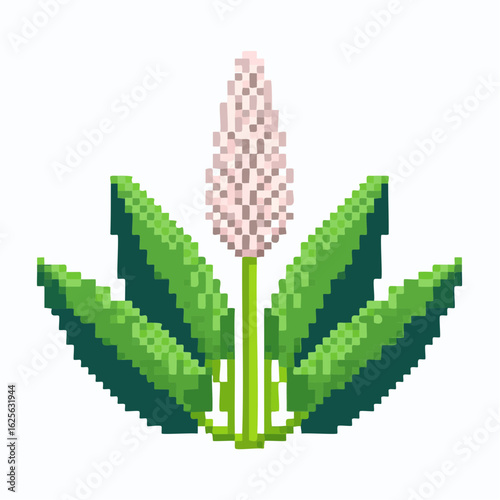 Delicate Pixelated Plantain Lily Blossom Amidst Lush Greenery in Digital Art Form