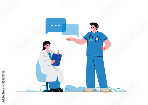 話し合う女性医師と男性医師