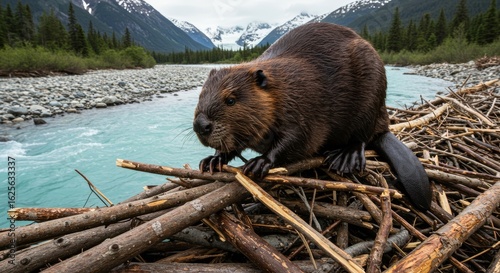 Captivating Portrait of a Beaver in its Natural Habitat Near a River