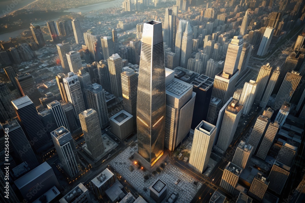 Obraz premium Cityscape Aerial View with Modern Skyscraper