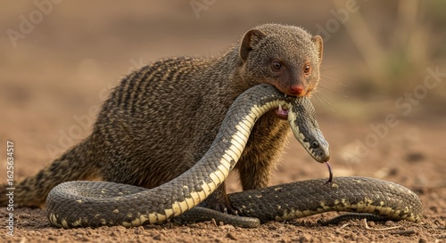 The intense battle between a mongoose and a venomous snake in the wild landscape