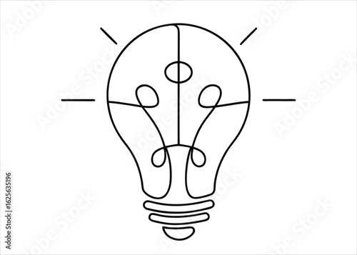 Elegant single stroke concept illumination symbol representing innovation and creative thought process in a minimalist style