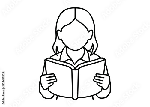 Elegant continuous single line art depicting a person engrossed in reading a book from behind suitable for promotional materials