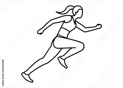 Elegant single line art depicting a female athlete engaged in a dynamic running motion captured with fluid strokes