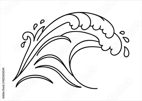 Abstract fluid motion depicted as a single continuous line capturing the dynamic essence of ocean waves and water splashes in an artistic representation
