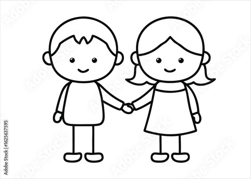 Charming line art depicting a brother and sister sharing a tender moment of mutual affection and admiration