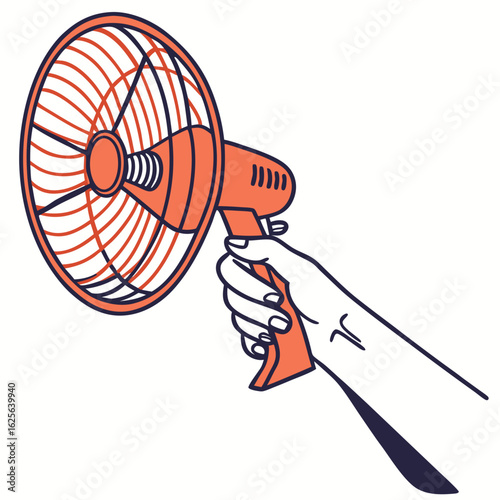 Illustration of a handheld portable fan providing a cool breeze on a hot day offering relief from the summer heat