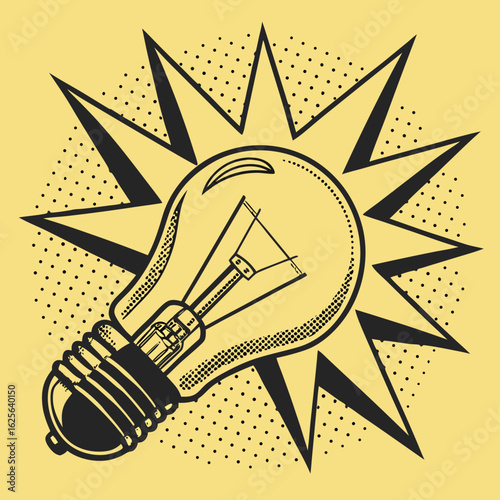 Illustration of a light bulb with a starburst background representing a bright idea or innovative solution