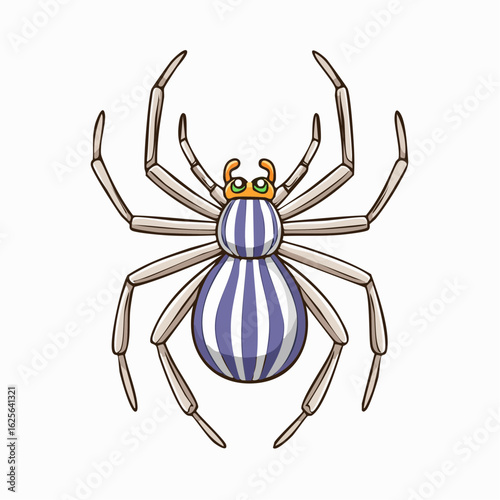 Illustration of a cute cartoon spider with striped abdomen and long spindly legs