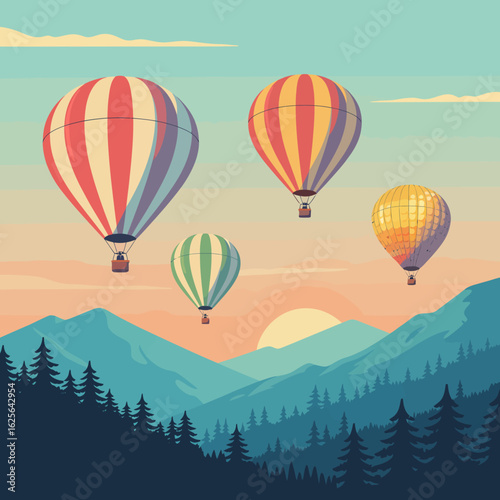 An exhilarating scene of colorful hot air balloons soaring over majestic mountains, capturing the essence of adventure, wonder, and the beauty of flight in nature.