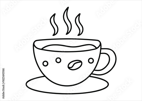 Minimalist continuous line art sketch of a coffee cup and tea icon perfect for cafe branding and beverage related designs