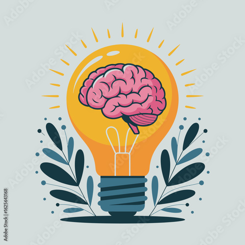 This image creatively combines a brain within a light bulb to symbolize knowledge, innovation, and the spark of ideas, making it perfect for concepts related to intellect.