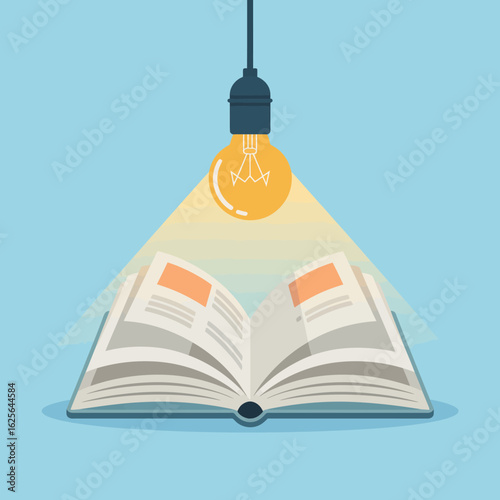 An open book illuminated by a light bulb symbolizes the enlightenment of knowledge, serving as a perfect visual representation for educational topics and inspiration.