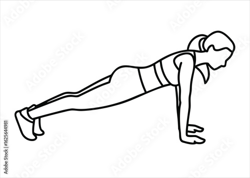 Single line art depiction of a dynamic athletic woman engaged in focused physical conditioning and exercise