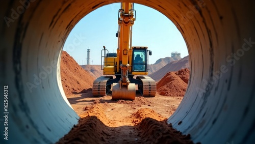 Heavy Duty Excavator Handling Large Pipeline Construction