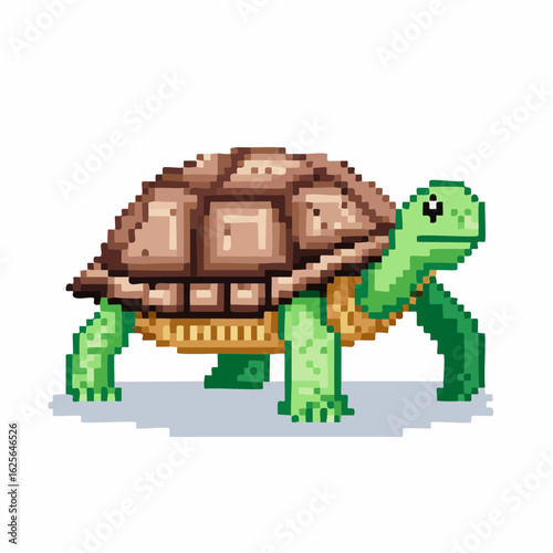 Pixelated turtle in vibrant retro style, featuring intricate pixel art and charming simplicity