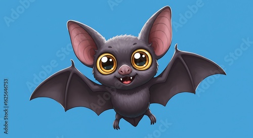 Adorable bat with wide eyes in blue sky