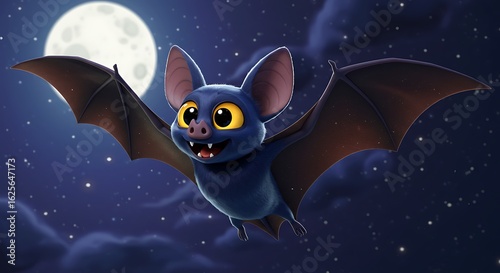 Bat flying in moonlit night sky