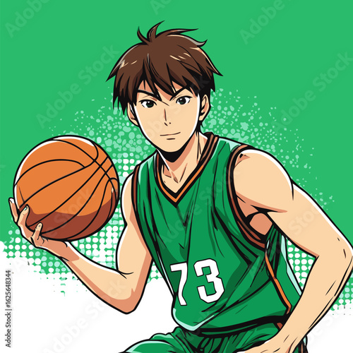 cartoon anime vector illustration playing basketball