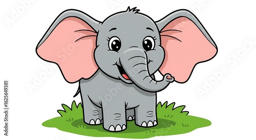 Pink-eared elephant in grass