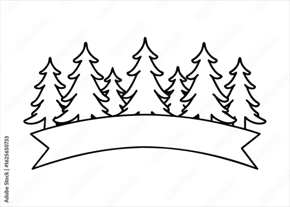 Fototapeta premium Minimalist single line drawing of a serene landscape featuring tall pine trees in a natural setting