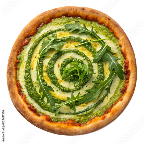 Delicious green pizza isolated on transparent background