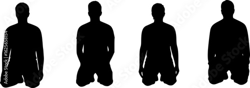 Four people in a kneeling silhouette pose vector illustration.
