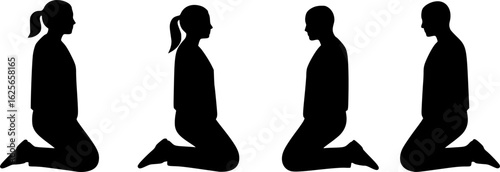 Four people in a kneeling silhouette pose vector illustration.

