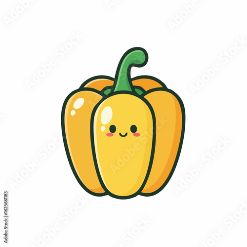 Adorable Yellow Bell Pepper with Smiling Face Cartoon Character Illustration