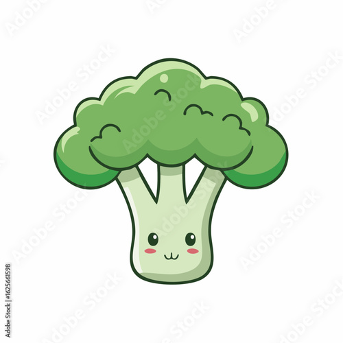 Cute broccoli cartoon character isolated on white background, digital vector illustration