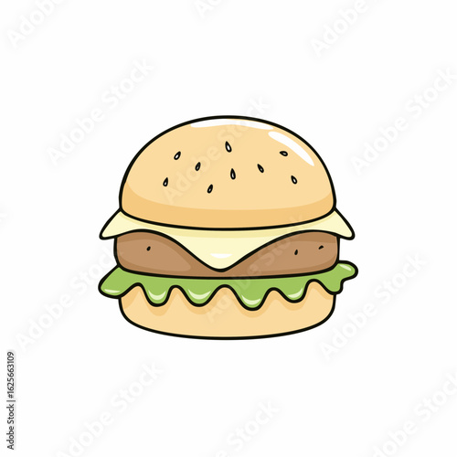 Cartoon Burger Illustration: A Delicious and Playful Representation of a Classic Fast Food Item