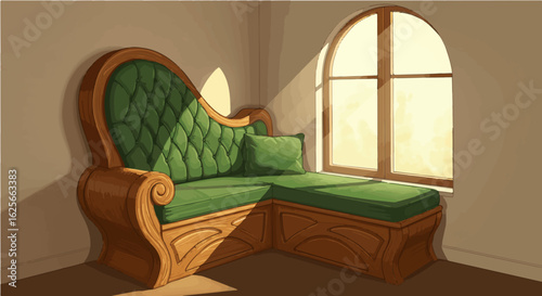 Home furniture elegant corner window seat with storage and green upholstery for cozy reading nook design ideas online vector