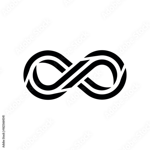 Black infinity symbol with parallel lines on white background endless loop
