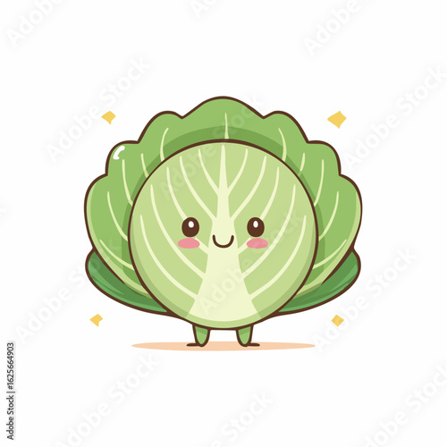 Adorable kawaii cabbage character illustration, perfect for healthy eating and vegetable education