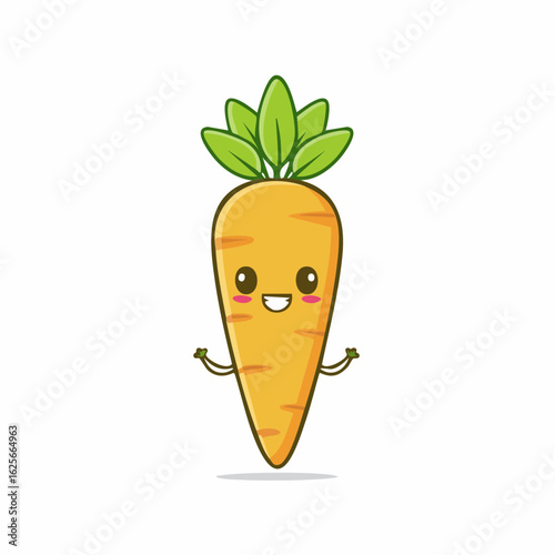 Charming carrot cartoon illustration with a smiling face and expressive eyes, isolated