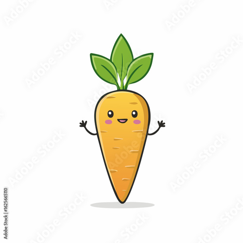 Adorable carrot character with cheerful expression and outstretched arms for healthy food concept