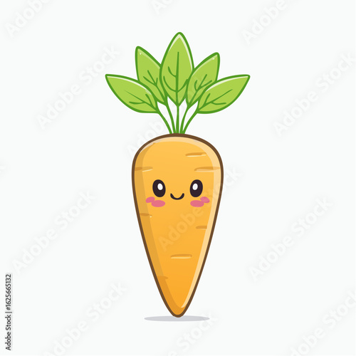 Cute Carrot Character with a Cheerful Expression and Green Leaves Illustration