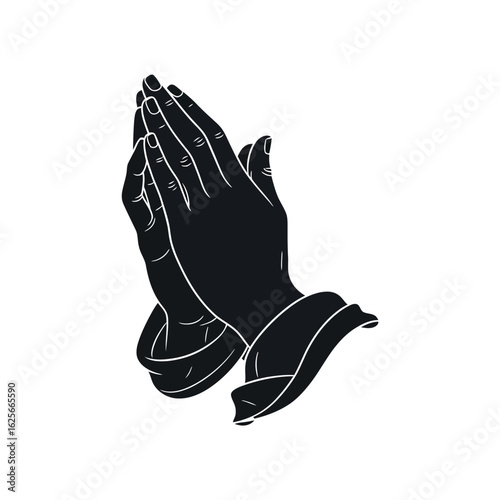Black silhouette of praying hands with white outlines on a white background prayer religion