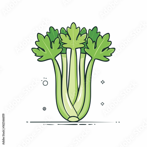 Illustration of Fresh Celery Stalks with Vibrant Green Leaves on White Background