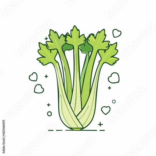 Illustration of fresh green celery stalks with leaves perfect for healthy lifestyle
