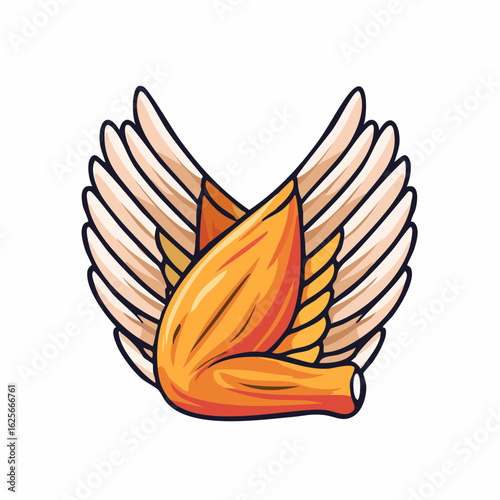 Cartoon Chicken Wing with Angel Wings Illustration on White Background Represents Delicious Food