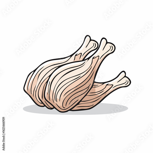 Illustration of three succulent chicken drumsticks lying together on a surface