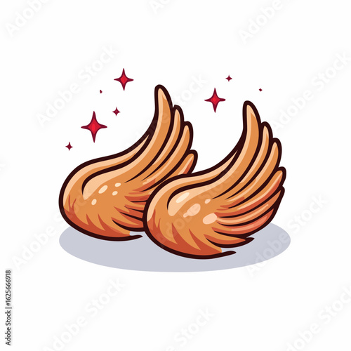 Whimsical Pair of Angel Wings Floating with Sparkling Stars in Cartoon Style Art