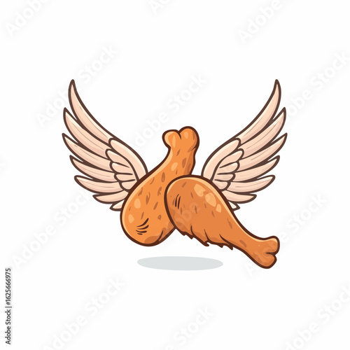 Whimsical Illustration of Flying Chicken Drumsticks with Angel Wings on White