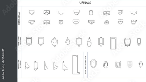 Urinal Vector Collection Top Side Front View