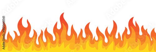 Seamless Fire and Flames Border Vector – Repeating Flame Pattern for Heat, Danger, and Burning Design Themes