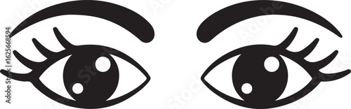 Expressive Eyes Vector Illustration with Lashes and Eyebrows in Black Style
